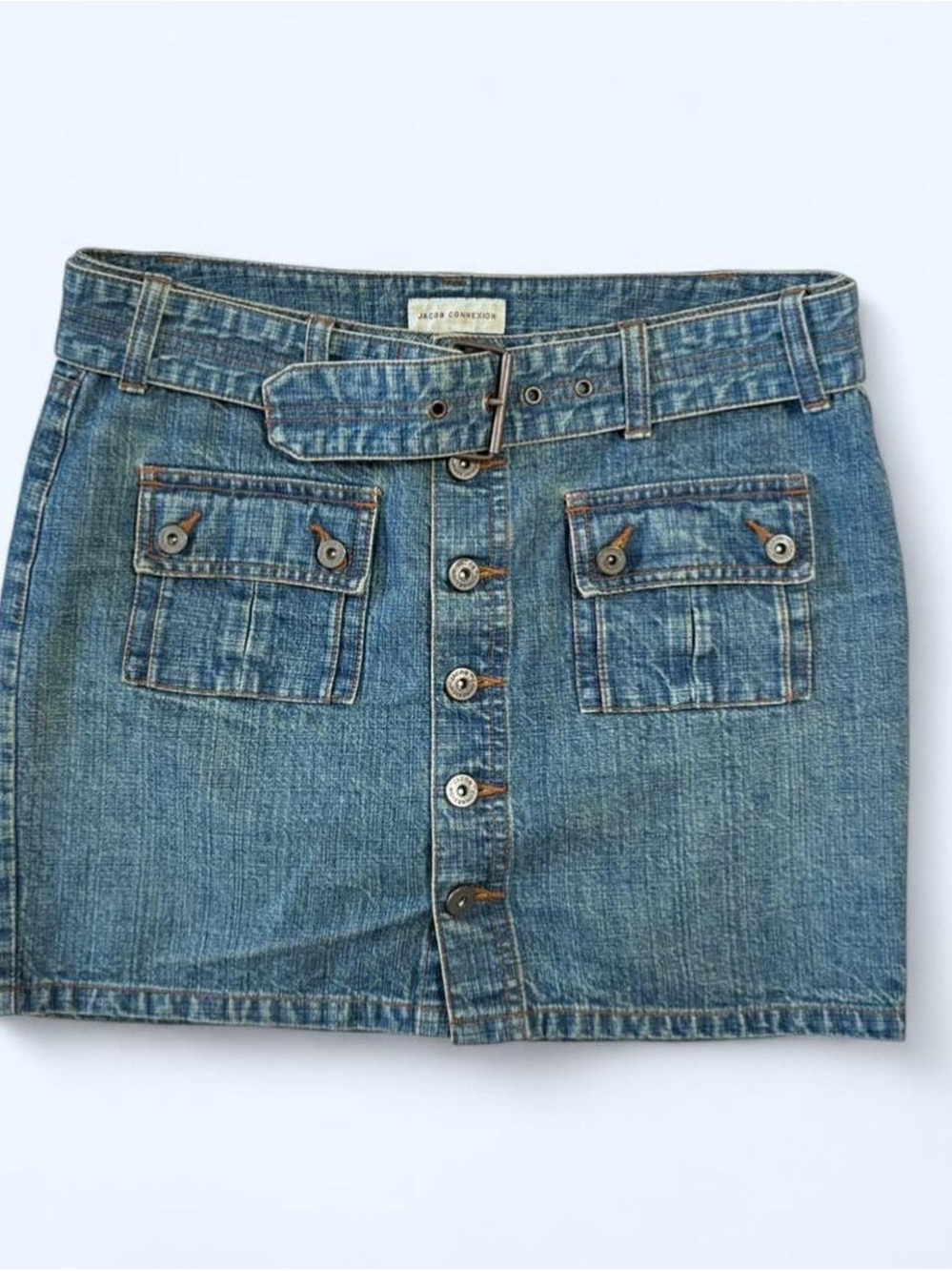 Jacob Blue Denim Button-Front Mini Skirt with Belt